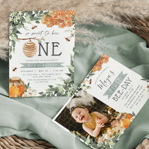 Orange Blossom Bee Theme Photo Birthday Party Invitation