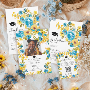 Blue and Yellow Floral College Fund Graduation Enclosure Card