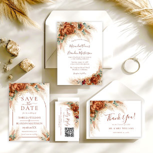 Elegant Calligraphy Romantic Floral Boho Wedding Thank You Card