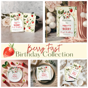 Rustic Red Strawberry Theme Berry First Birthday Invitation