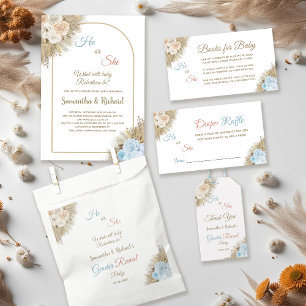 Boho Pampas Grass Gender Reveal Thank you Classic Round Sticker