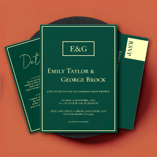 Minimal Emerald Green Typography Wedding Gold