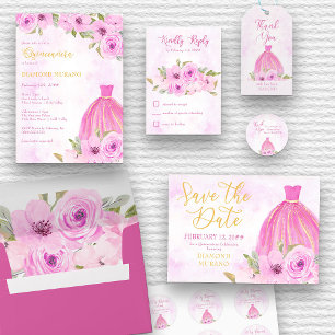 Pretty Pink Floral and Calligraphy RSVP Card