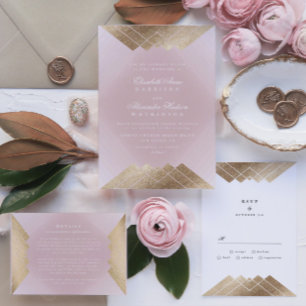 Geometric Dusty Rose Pink Gold Gatsby Wedding Wrap Around Label
