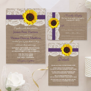 The Rustic Sunflower Wedding Collection - Purple Invitation