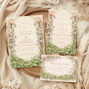 Vintage Iris Wildflower Botanical Wedding Invitation