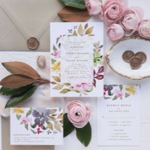 Elegant Dried Floral Watercolor Wedding Invitation