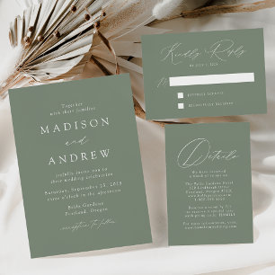 Modern Elegant Sage Green Monogram Photo Wedding Invitation