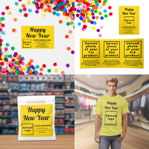 Business New Year Greeting on Yellow Square Button