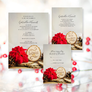 Rustic Red Poinsettia Woodland Winter Wedding RSVP