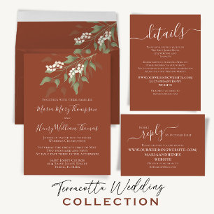 Boho Foliage Terracotta Photo QR Code Website All In One Invitation