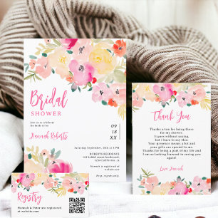 Spring pink boho chic garden floral bridal shower thank you card
