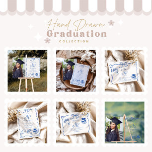 Hand Drawn Illustrated Blue Graduation Party Acrylic Invitations