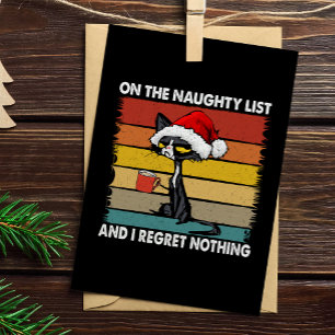Grumpy Christmas Cat on the Naughty List Gold Foil Holiday Card