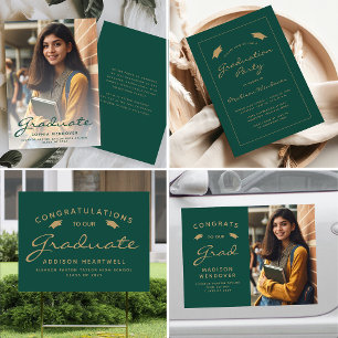 2025 Classic Green Gold Border Graduation Party Invitation