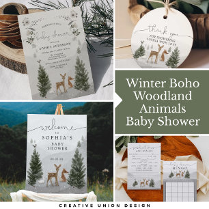 Winter Boho Woodland Baby Shower Invitation Card