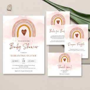 Trendy Boho Dusty Pink Rainbow Copper Oh Baby Invitation