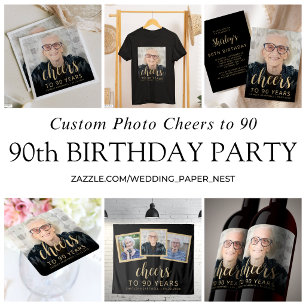 90th Birthday Party Photo Gold Script Cheers Tapestry