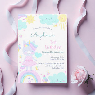 3rd birthday invitation with a funny unicorn.