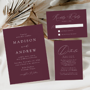Wine Modern Elegance Monogram Wedding Invitation