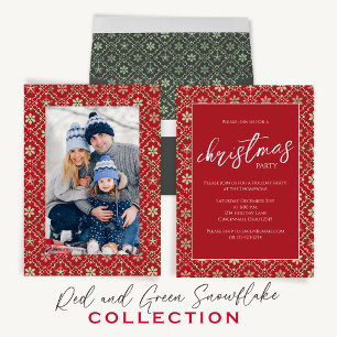 Christmas Red Green Snowflake Pattern Two Photo Ho Holiday Card