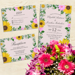 Rustic Sunflower Daisy Floral Wedding Invitation
