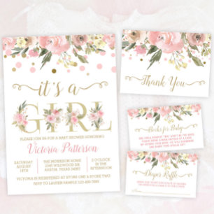 Pink Gold Watercolor Floral  Thank You Card