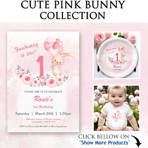 Cute Bunny Pink 1st Birthday Girl Floral Spring Classic Round Sticker