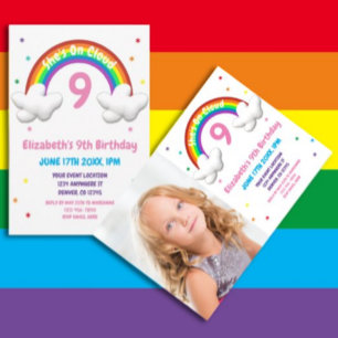 On Cloud 9! Rainbow Birthday Invitation