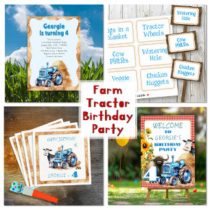 Tractor Birthday Farm Animals Thank You Rectangular Sticker