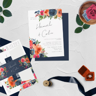 Vibrant Blue Orange Red Botanical Invitation