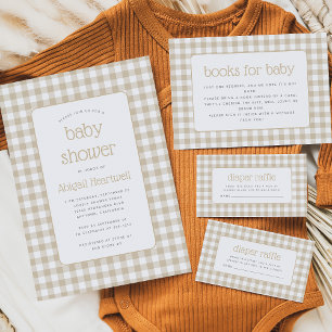 Beige Gingham Check Baby Shower Invitation