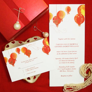 Elegant Asian Hanging Lanterns Wedding Invitation