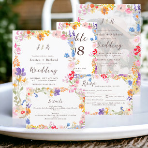 Boho garden summer floral 2 photo initials wedding invitation