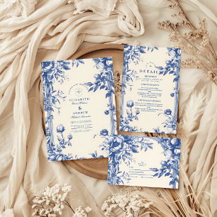 Victorian French Blue Floral Wedding RSVP Card