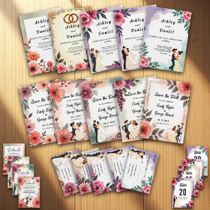 Elegant Romantic Bride And Groom Floral Wedding Invitation