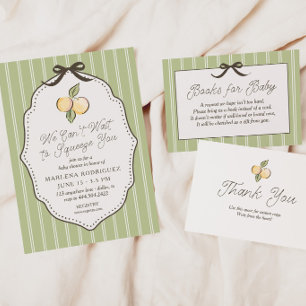 Vintage Green Stripe Books for Baby Baby Shower  Thank You Card