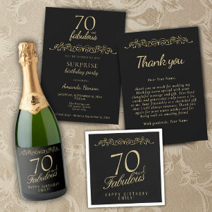 Elegant 70 and Fabulous Ornament 70th Birthday Sparkling Wine Label