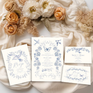 Victorian Toile French Blue Classic Wedding Save The Date