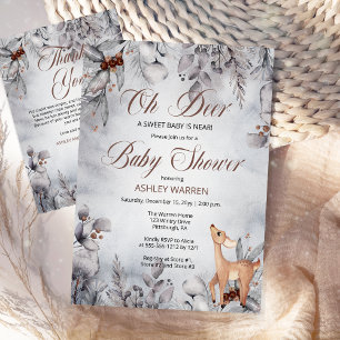 Oh Deer Rustic Winter Floral Baby Shower Invitation