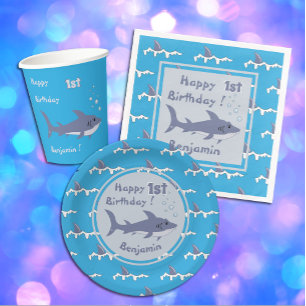 Shark Theme Personalised 1st Birthday Paper Plates