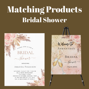 Bridal shower pampas grass rose budget invitation flyer