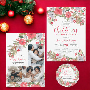 Rustic green red floral wreath merry Christmas Classic Round Sticker