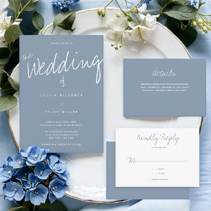 Casual Modern Dusty Blue Typography Wedding Invitation