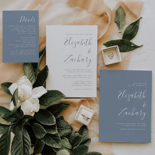 Modern Minimalist Script Dusty Blue Save the Date Announcement