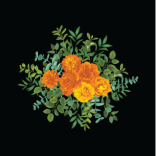 Orange Black Peony Rose Floral Wedding Invitation