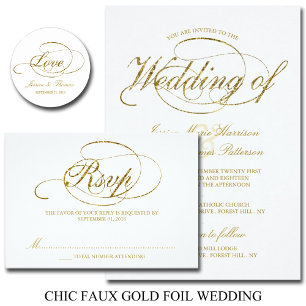 Chic Faux Gold Foil Script Wedding Invitation