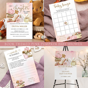 Book Theme Fall Pink Pumpkin Baby Shower Invitation