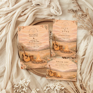 Western Campfire Guitar Meadow Wedding Save The Date