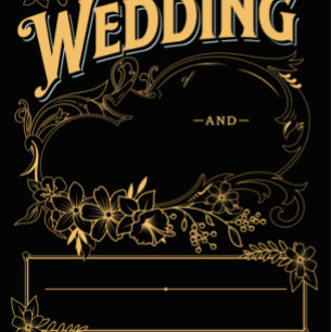 Black and Gold Elegant Floral Ornate Wedding Invitation